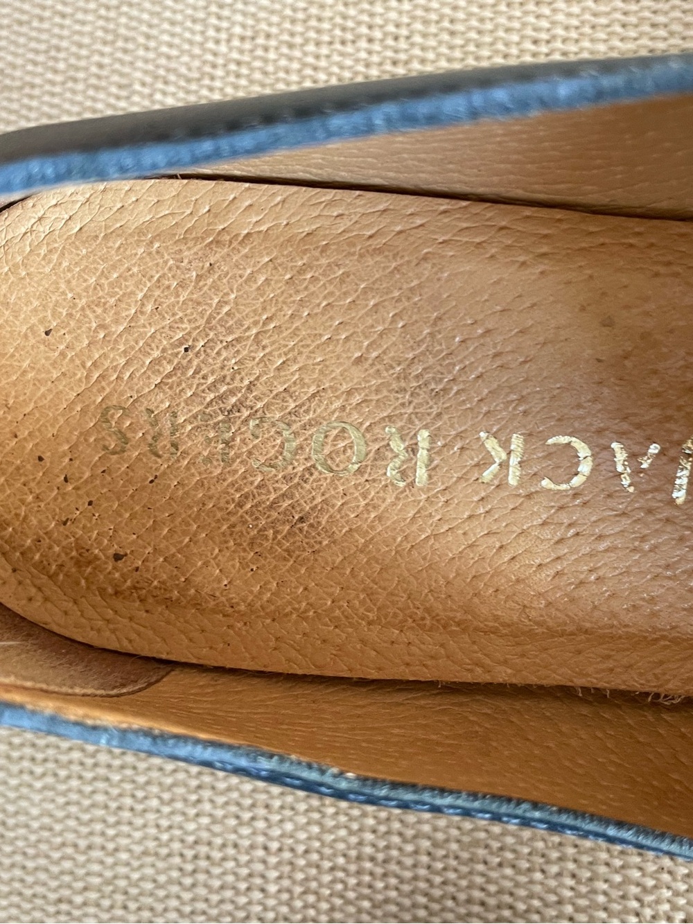 Jack Rogers Navy Leather Flats with Blue-and-White Gingham Bow - Picture 9 of 16